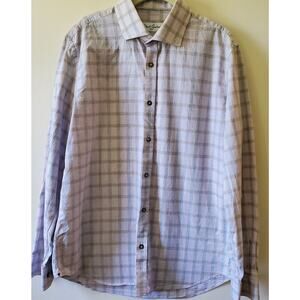 Robert Graham Mens 16.5 42 Dress Shirt L Soft Gray & Tan Plaid 100% Cotton